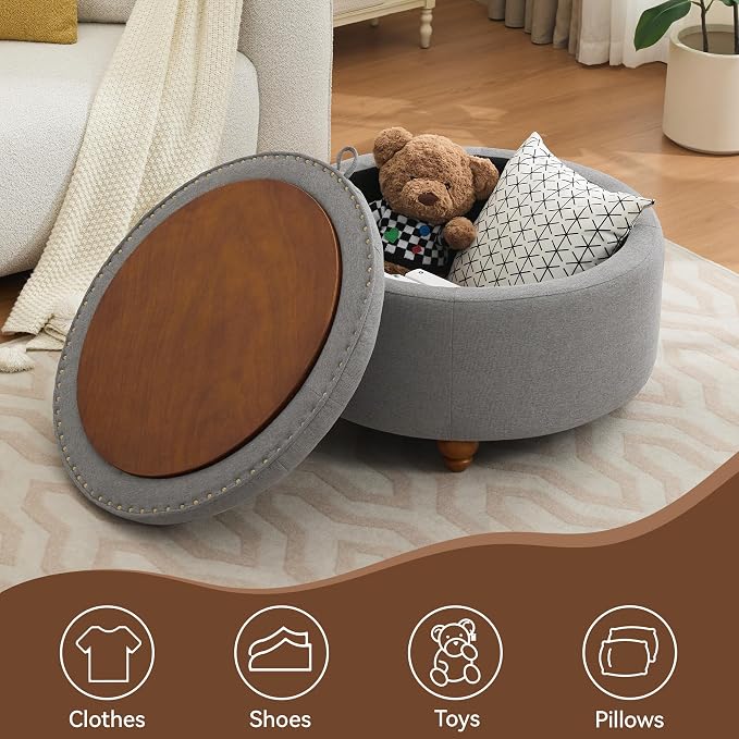 30Inch Round Storage Ottoman - Image 6
