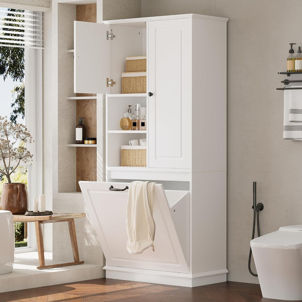 68" Tall Bathroom Storage Cabinet with Two Doors and Tilt-Out Laundry Ha...