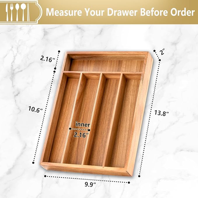 Silverware Organizer, 10 Inch Utensil Organizer Kitchen Drawer Organizer Acacia - Image 2
