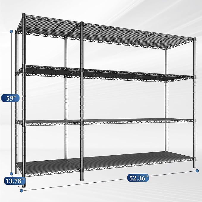 52.36''W Storage Shelves Metal Shelving Unit Load 1120LBS 4 Tier Wire Shelving - Image 3