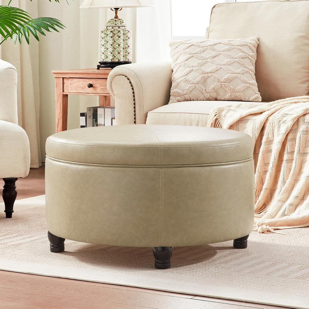 30-Inch Round Storage Ottoman, Modern Ottoman Coffee Table