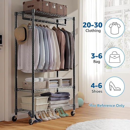 Heavy Duty Rolling Garment Rack 3 Tiers Adjustable Wire Shelving Clothes Rack - Image 2