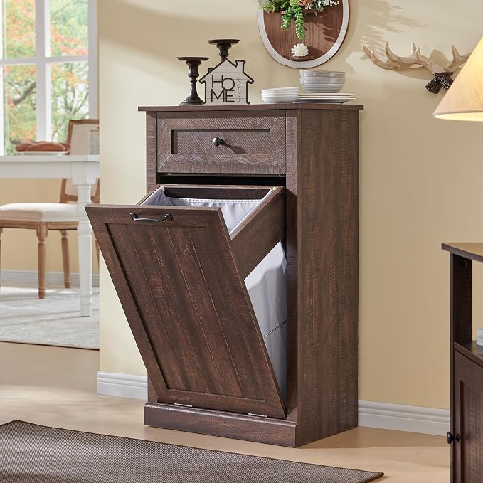 Tilt Out Laundry Hamper Cabinet, 10 Gallon Farmhouse Trash Can Cabinet - Image 6