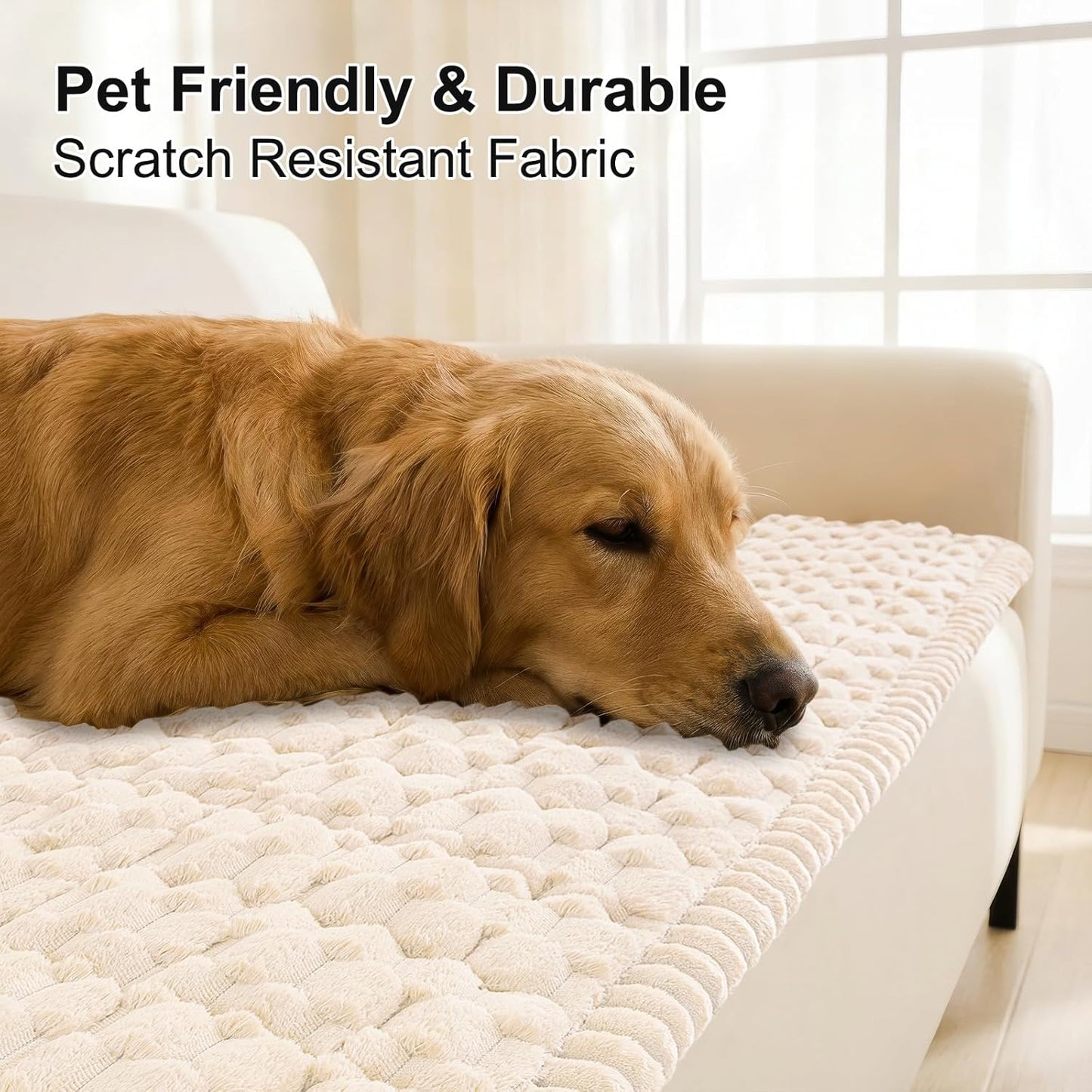 Smiry Non Slip Couch Covers for Dogs, Scratch Resistant Pet Sofa Protector, Machine Washable Soft Fuzzy Thick Furniture Cover for Sofa Loveseat Sectional Large Dogs (Cream, 27.6" x 59")