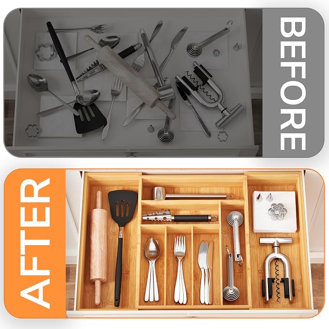 BAMEOS 3" Deepth Expandable Drawer Organizer, Deep Flatware Organizer, - Image 9