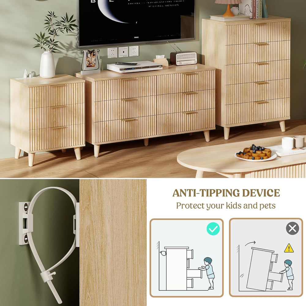 Wood Tall 5 Drawers Dresser, 27.6" W Fluted Modern Dressers for Bedroom