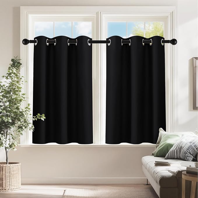 PONY DANCE Black Short Blackout Curtains by PONYDANCE