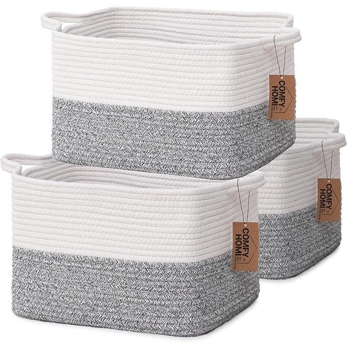 COMFY-HOMI 3-Pack Cotton Rope Woven Basket by COMFY-HOMI