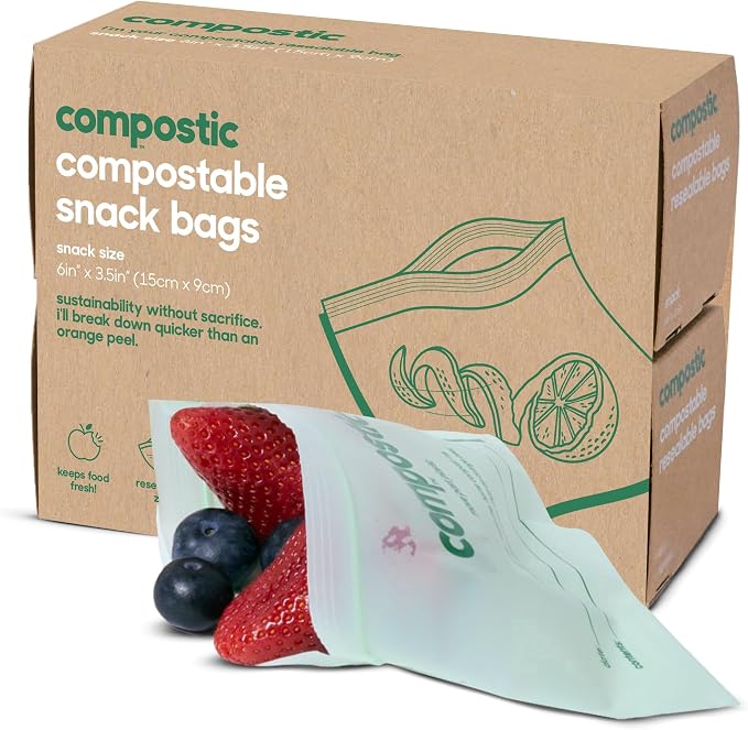 Compostic Home Compostable Resealable Snack Bags, Microwave & Freezer Safe by COMPOSTIC