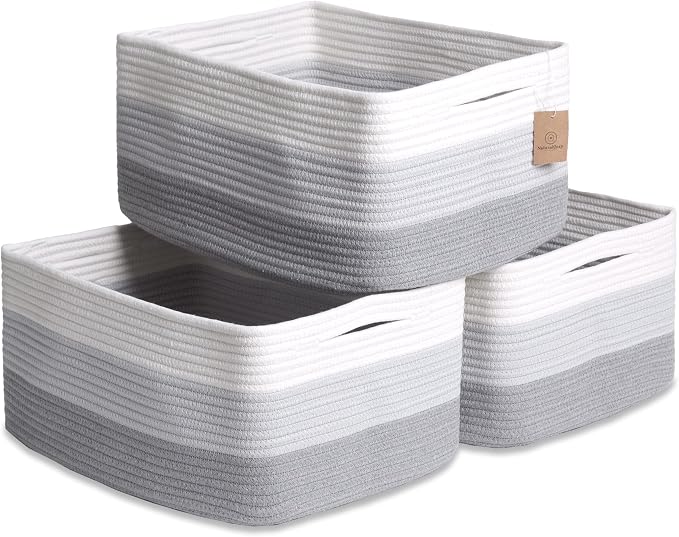 NaturalCozy Storage Baskets 16.8”x13”x7.6” Cotton Rope Woven Baskets by NaturalCozy