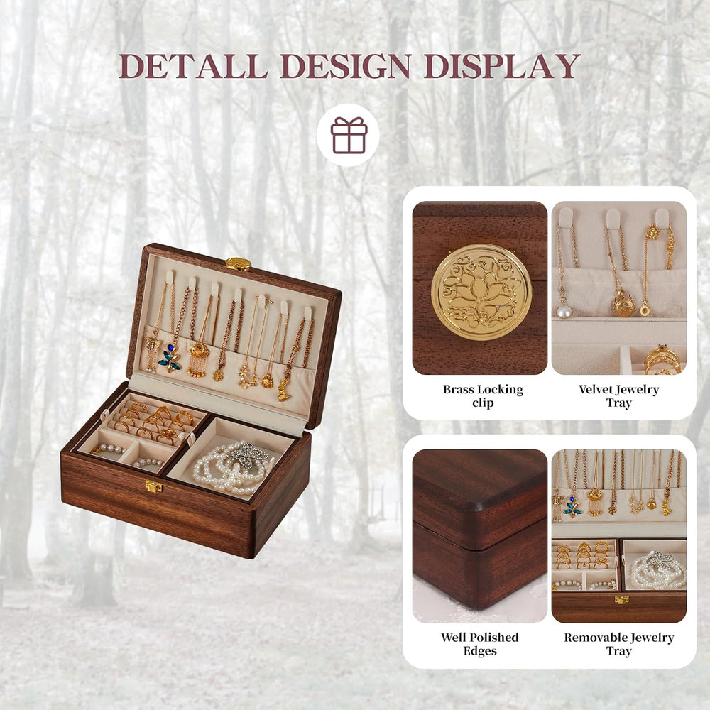 Wooden Jewelry Box For Women Jewelry Organizer Box With Lock 2 Layer Jewelry ...