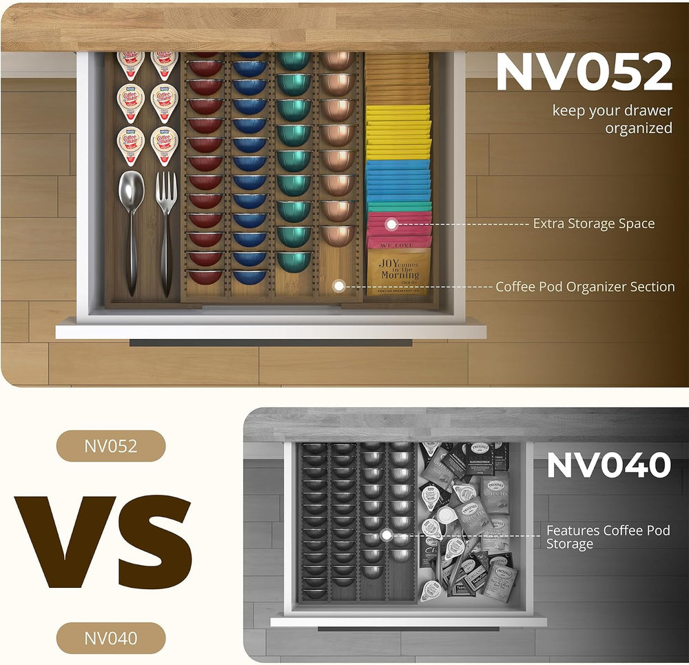 Large Expandable Bamboo Coffee Pod Drawer Organizer