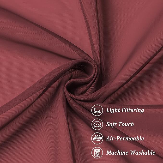 Chyhomenyc Burgundy Sheer Curtains 84 Inches Long 2 Panels Set, Light Filtering - Image 6