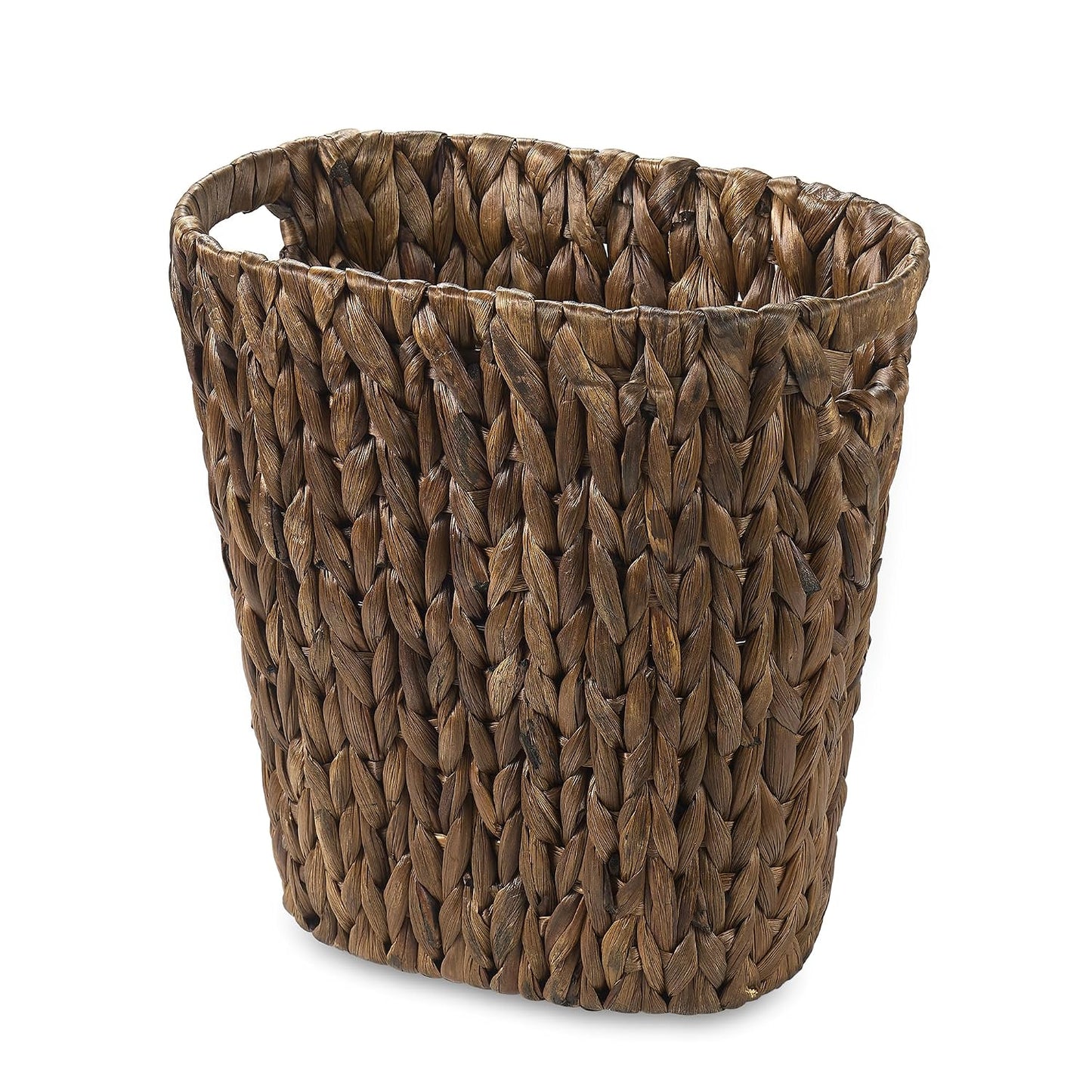 PINXIURY Bathroom Wicker Trash Can Handwoven Wicker Waste Basket with Built-in Handles Water Hyacinth Garbage Can for Bedroom Office Kitchen 100% Handmade 13" L x 7.5" W x 12.2" H, 3.2 Gallon Brown