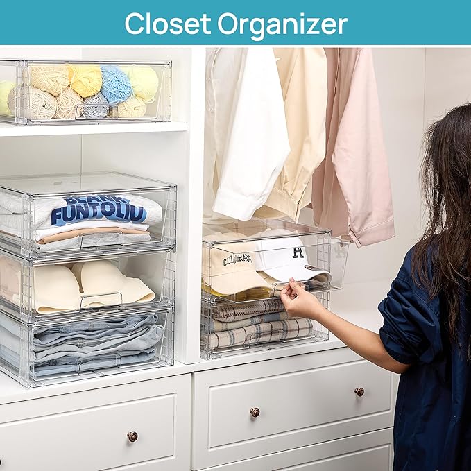 Vtopmart 3 Pack Large Stackable Storage Drawers, Easily Assemble Clear Acrylic - Image 4