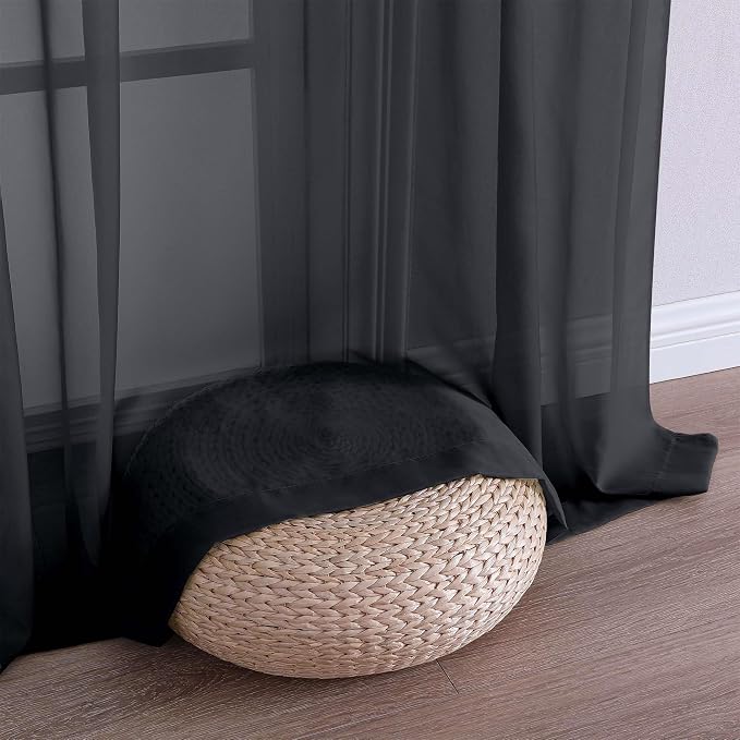 Chyhomenyc Black Sheer Curtains 84 Inches Long 2 Panels, Light Filtering Black - Image 7