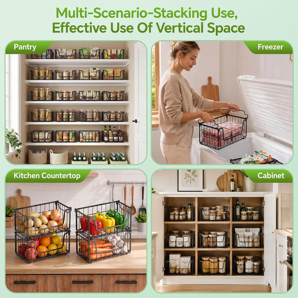 4 Pack Foldable Wire Basket for Pantry Organizers and Storage