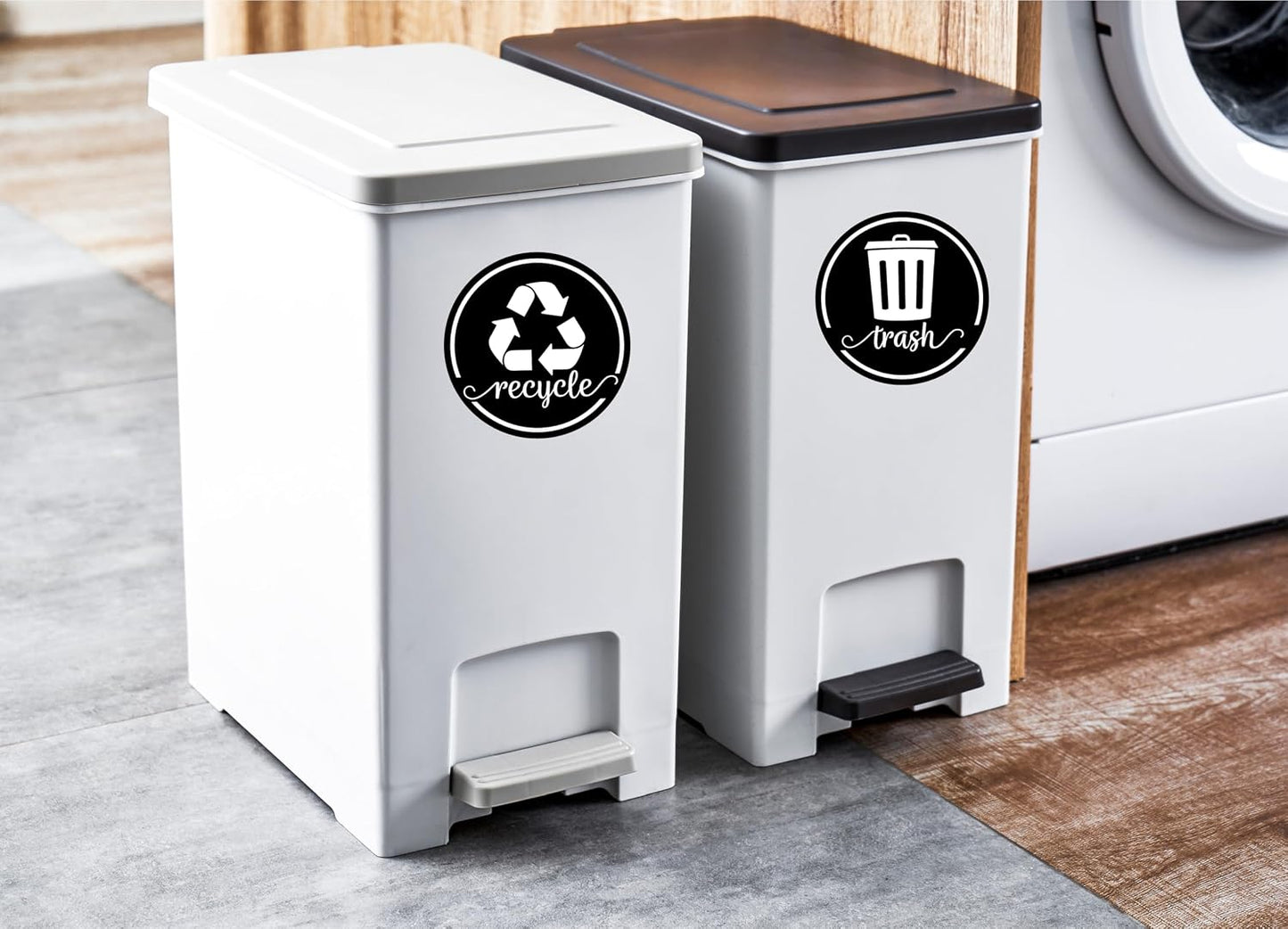 Strong Trash and Recycle Magnets, 3.5" Recycle Magnet for Trash Can & Bins | Magnetic Recycling Stickers for Kitchen Garbage Can and Recycling Bins, Kitchen Compost Magnets, Made in USA, Black, 2 Pcs
