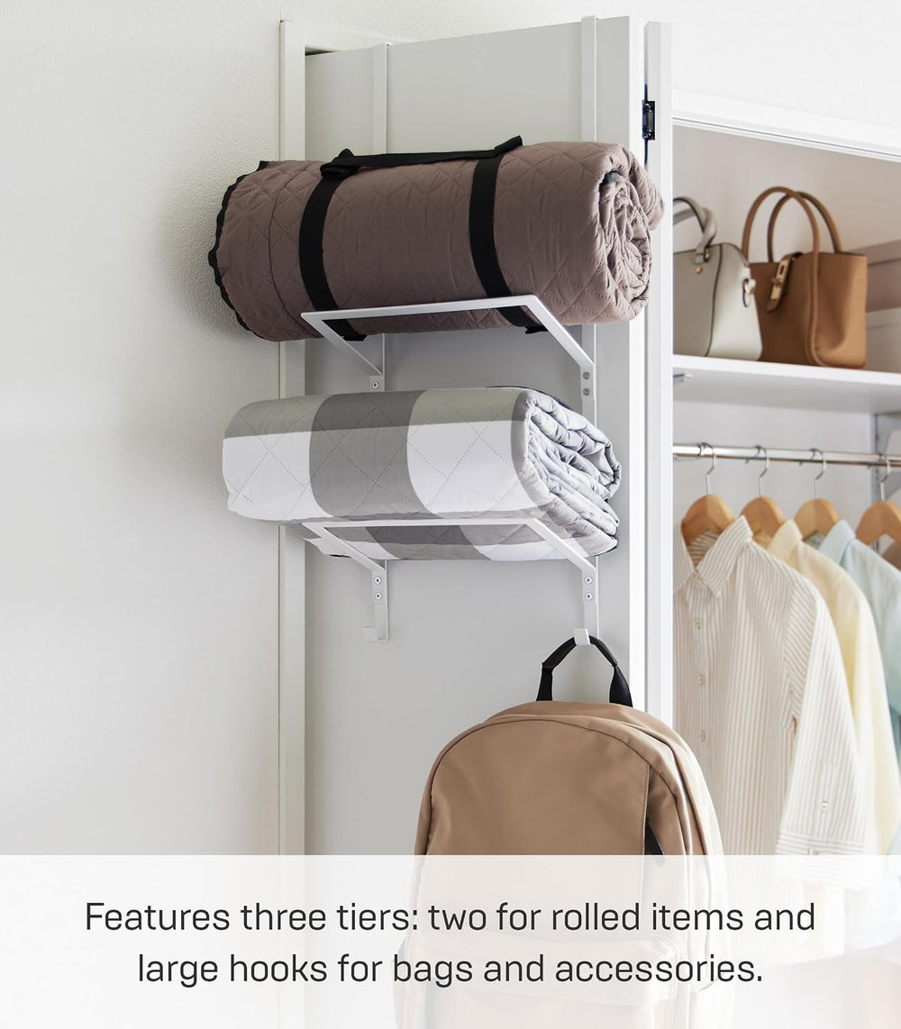 YAMAZAKI Home Tower Over-The-Door Yoga Mat Storage Hanger - 3-Tier Organizer ...