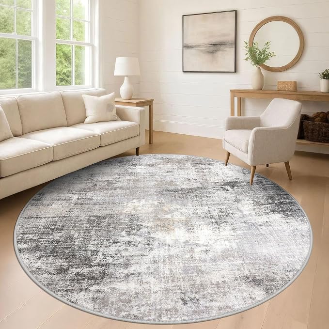 IOHOUZE Abstract Round Area Rug 8 Ft Washable Circle Rugs Large Round Rug Non by iOhouze