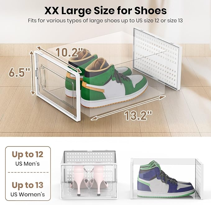 12 Pack XXX-Large Modular Clear Plastic Stackable Shoe Storage Organizer - Image 4