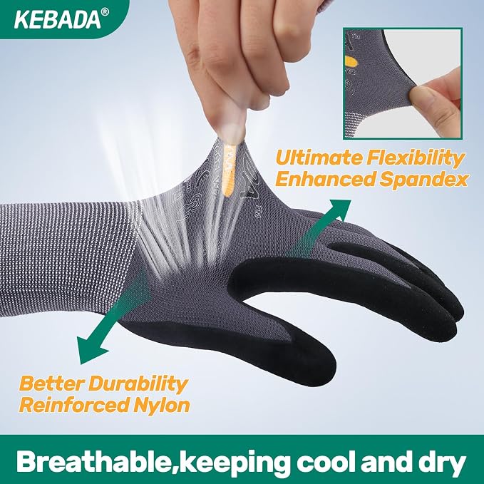 Kebada W2 Work Gloves for Men and Women, Nitrile Coated Working Gloves for - Image 4