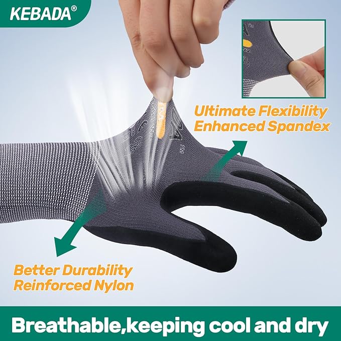Kebada W2 Safety Work Gloves, Micro-Foam Nitrile Coated Gloves, Touchscreen - Image 5