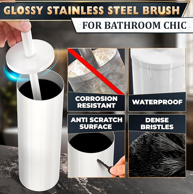Stainless Steel Toilet Brush and Holder Set White - Image 3