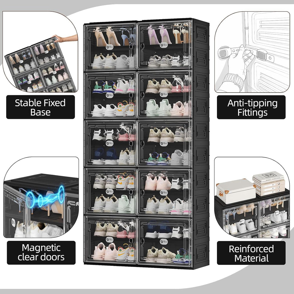 16 Pairs Foldable Shoe Rack Storage Cabinet with Heavy-Duty Design (Vertical ...