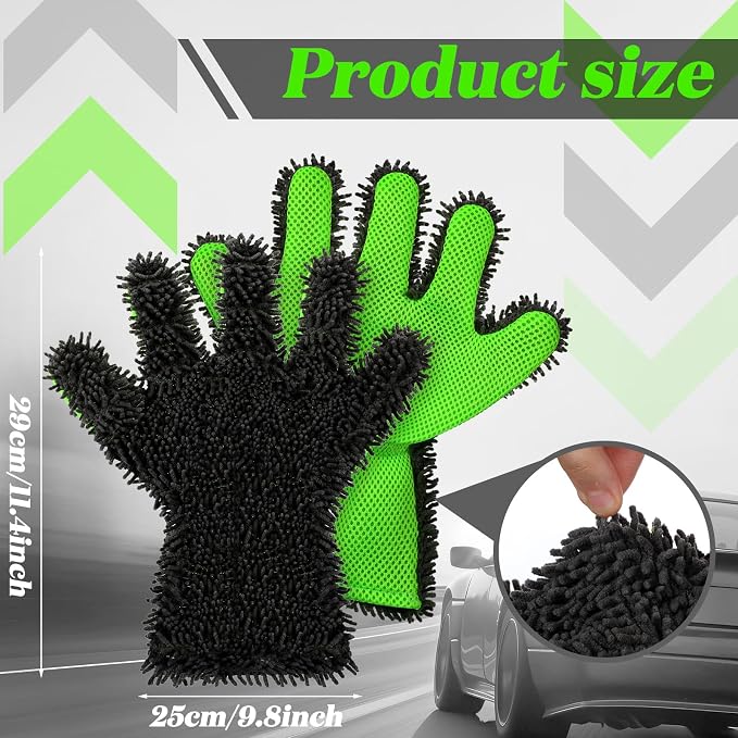 2 Packs Car Wash Mitt 5 Finger Microfiber Wash Mitts Car Dusting Gloves Double - Image 3
