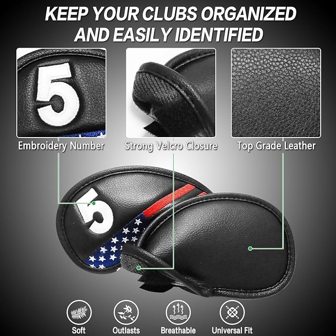 FINGER TEN Premium Synthetic Leather Stylish Iron & Wedge Golf Head Covers - Image 3
