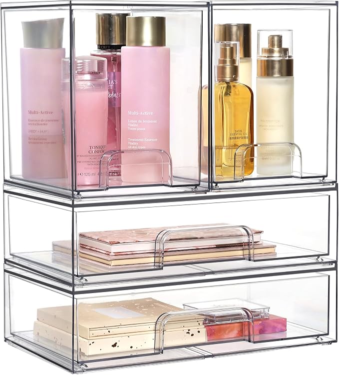 Vtopmart Clear Stackable Storage Drawers Set of 4, Plastic Organizer Bins - Image 7
