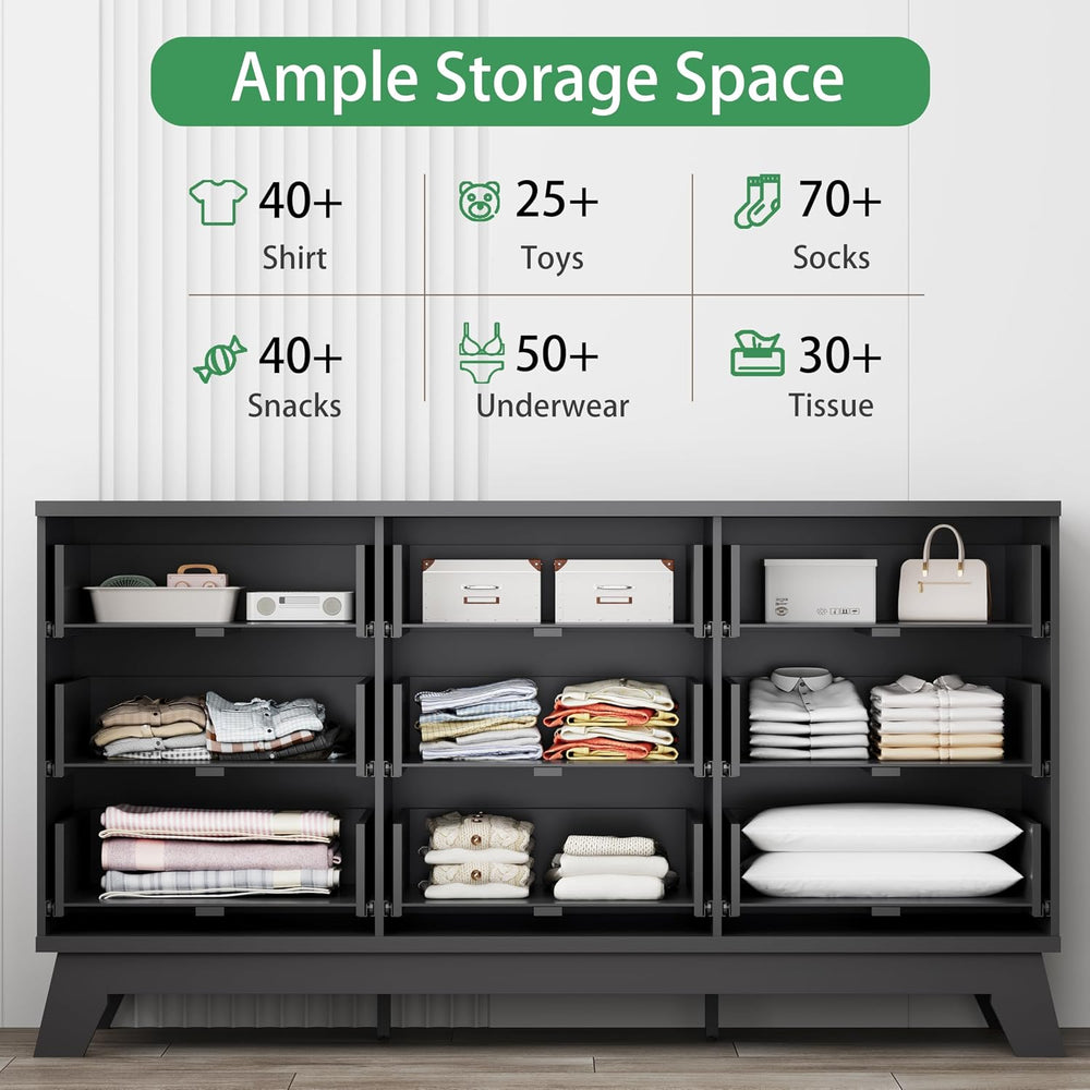 Xixini Fluted Dresser for Bedroom with 9 Drawers, 57" Wide Chest of Draw...