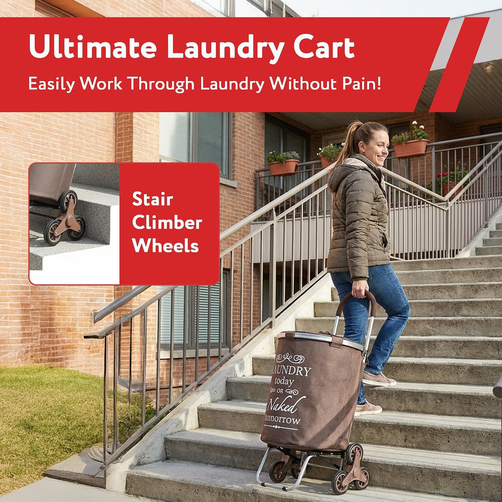 dbest products Stair Climber Laundry Trolley Dolly, Brown Laundry Bag Hamper ...