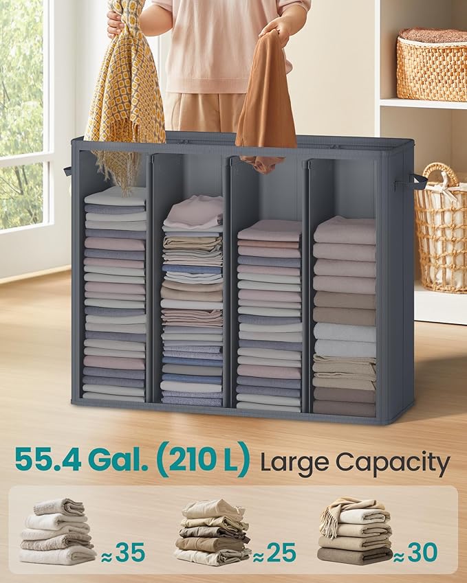 SONGMICS 55.4 Gallon Laundry Hamper, 4-Compartment Laundry Basket Sorter - Image 3