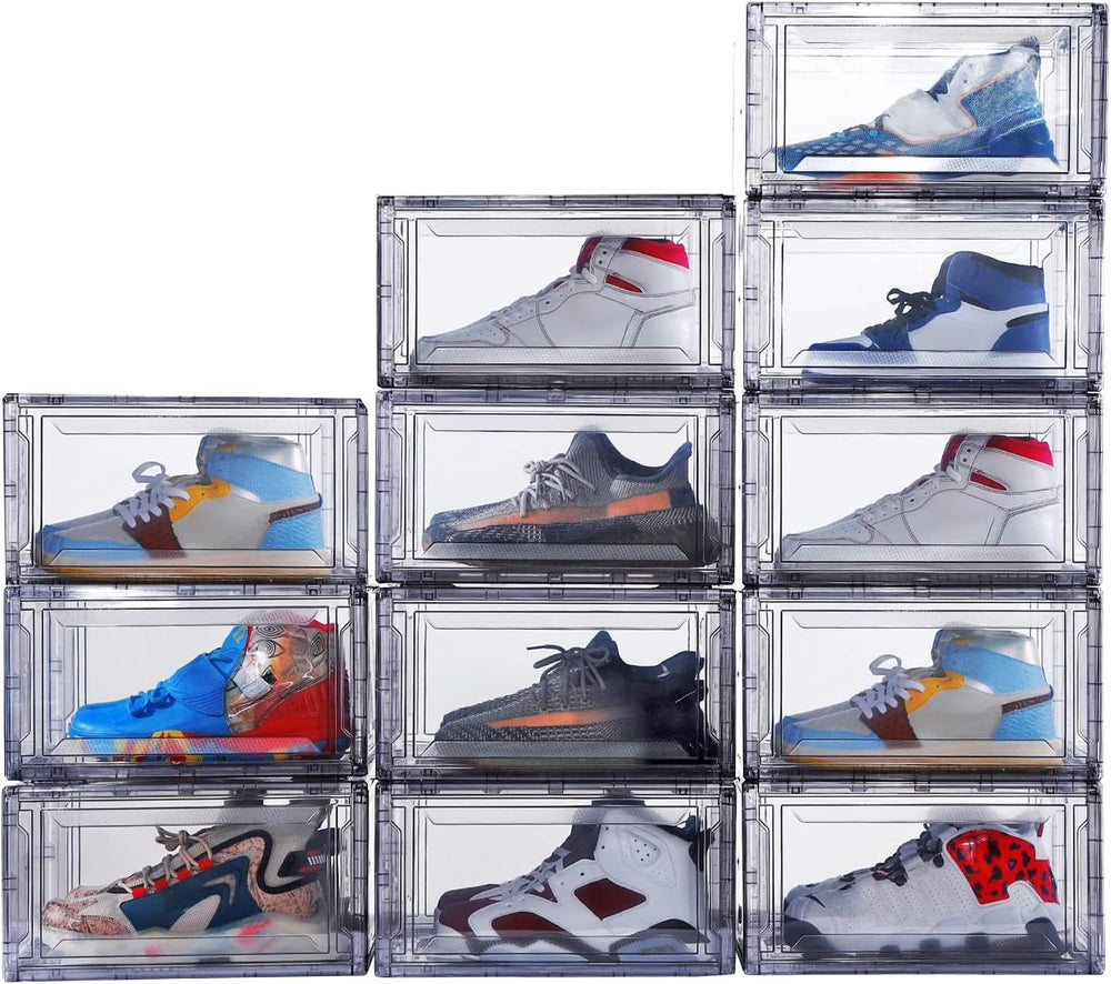 12 Pack Acrylic Clear Shoe Boxes– Ultra Clear Plastic Stackable Sneaker Stora...