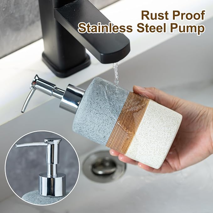 Ceramic Soap Dispenser Set for Hand Soap, Dish Soap, Conditioner, Bathroom & - Image 3