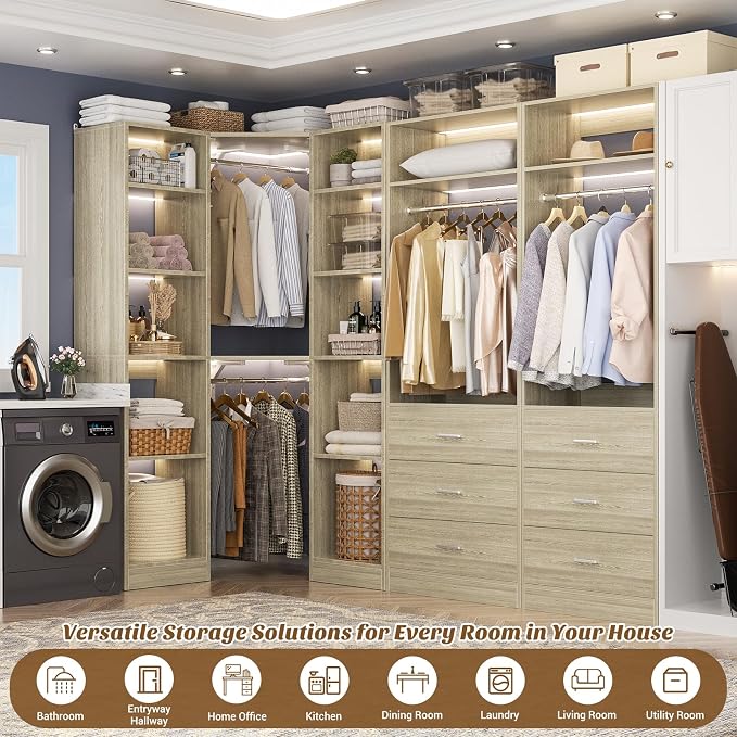 Corner Closet System with 6 Drawers, Closet Organizer System with 14 Shelves & - Image 6