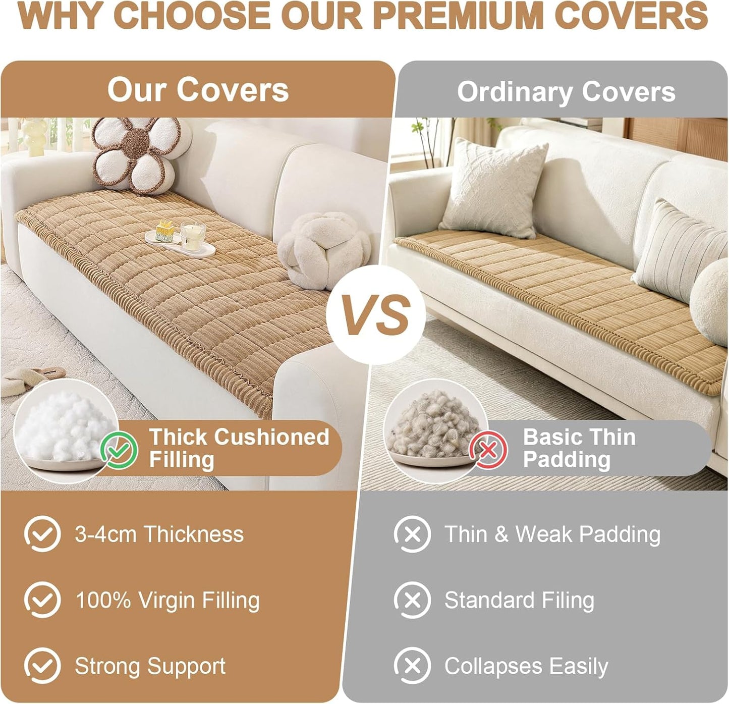 OstepDecor Couch Cover for Dogs, Washable Non Slip Sofa Cover for Pets, Soft Couch Covers for Sofa, Loveseat and Sectional, Furniture Protector Against Pet Hair & Scratches (20" x 24", Khaki)