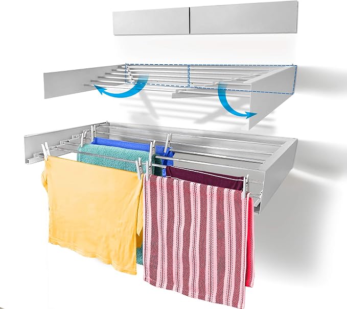 Step Up Laundry Drying Rack, Wall Mounted, Retractable Clothes Drying Rack by StepUpDryingRacks