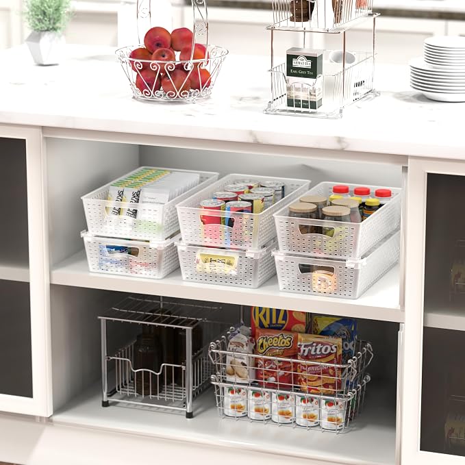 Simple Houseware Stackable Plastic Woven Basket Organizer, 6 Pack, 14.5" x 8.5" - Image 5