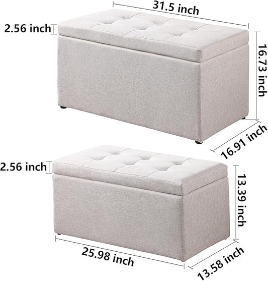 Storage Ottoman Bench with 2.56-inch Thick Seat, 31.5 inch Nesting Ottoman Set - Image 2