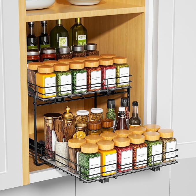 RCHYFEED Spice Rack Organizer for Cabinet, 2 Tier Slide out Spice Organization - Image 3