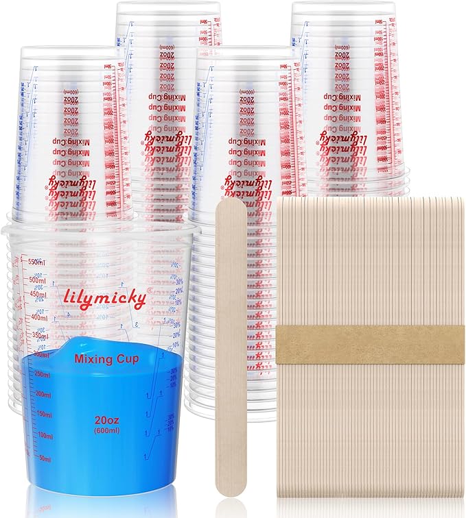 100 Pack Plastic Mixing Cups, 20 oz, Disposable Measuring Cups by Lilymicky