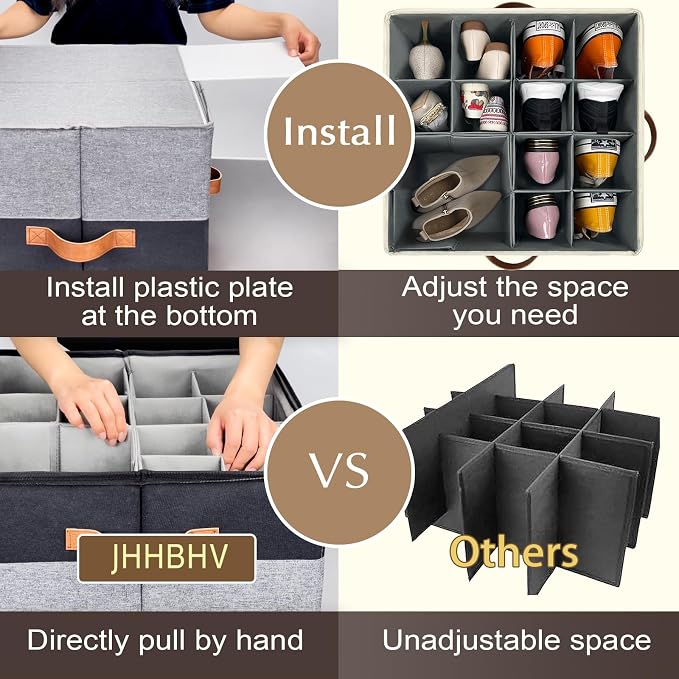 1 Pack Shoe Organizer for Closet, Adjustable Shoe Box Storage Containers - Image 3