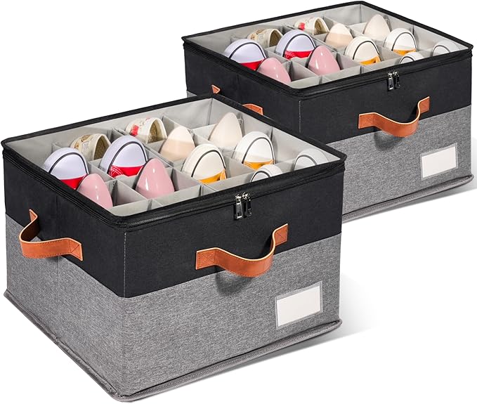 2 Pack Shoe Organizer for Closet, Adjustable Shoe Box Storage Containers by JHHBHV