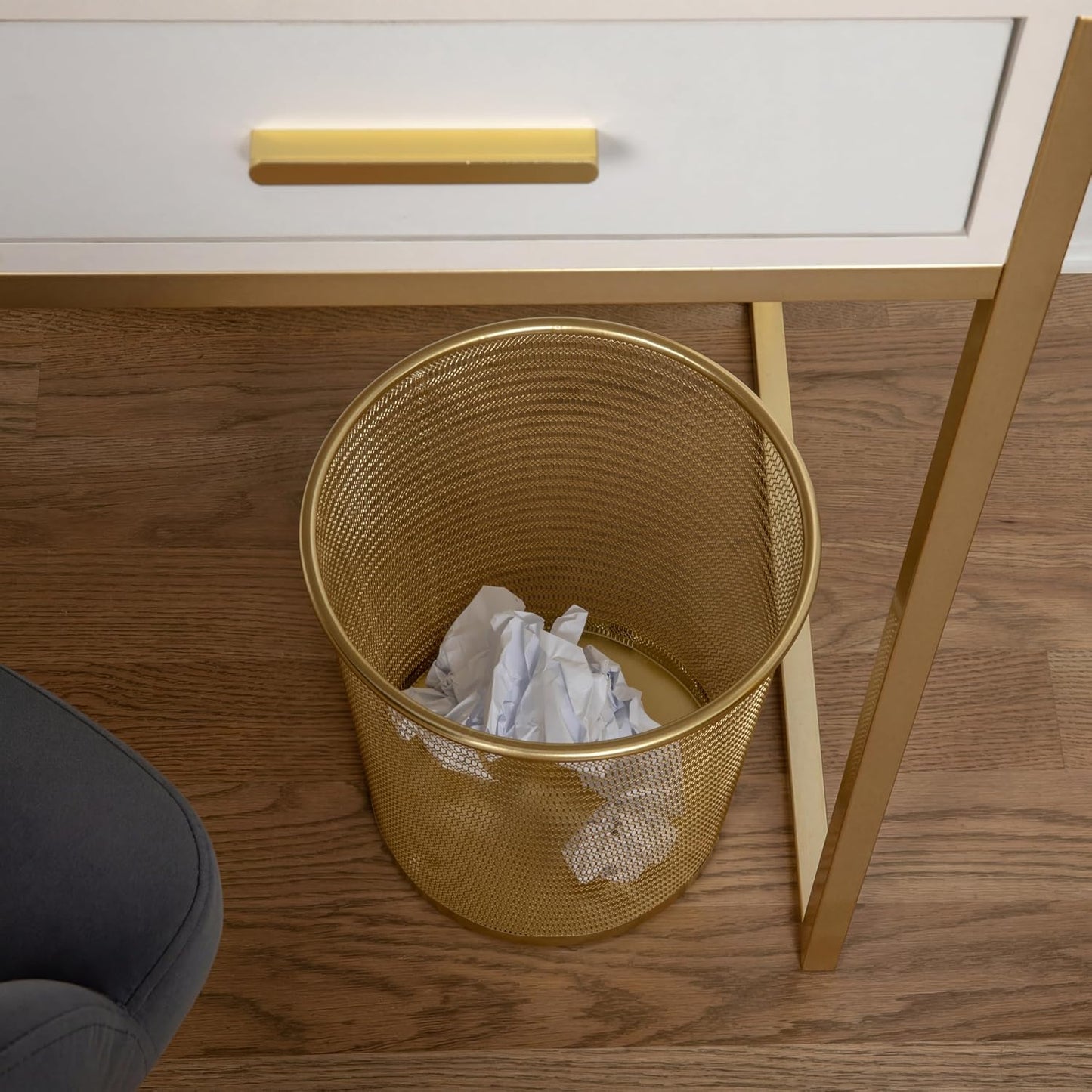 Martha Stewart Ryder 4.5 Gallon Mesh Metal Wastebaskets, Gold, 2-Pack | Steel Mesh, Gold Finish