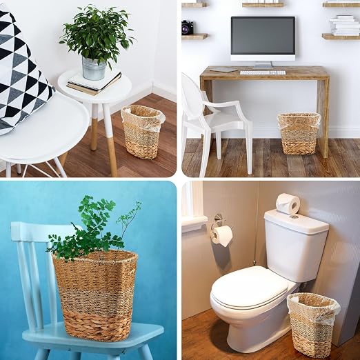 2 Pcs Wicker Trash Can with 50 Small Trash Bag Wicker Waste Woven Basket with - Image 6