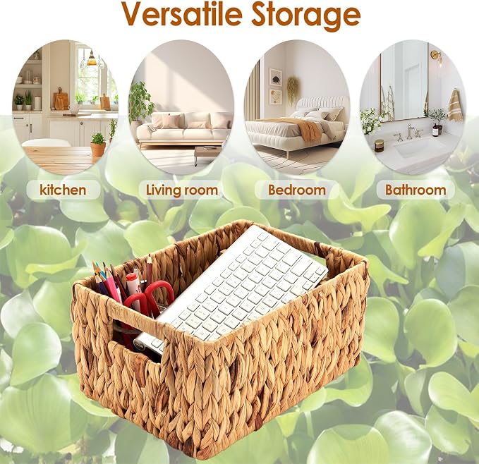 Wicker Baskets 2 Pack, Water Hyacinth Rectangular Storage Basket - Image 8