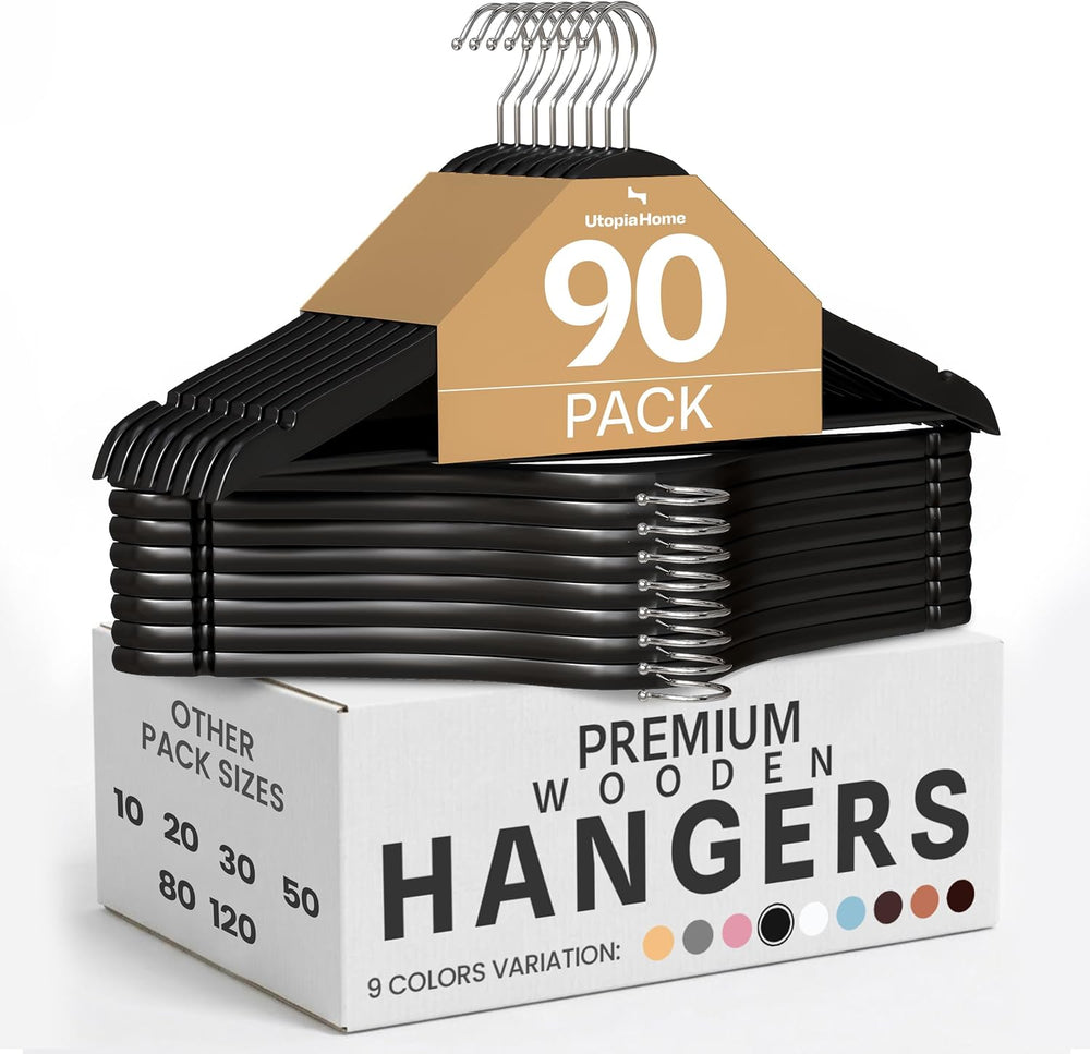Utopia Home Wooden Hangers 90 Pack – Slim Suit Hangers Black